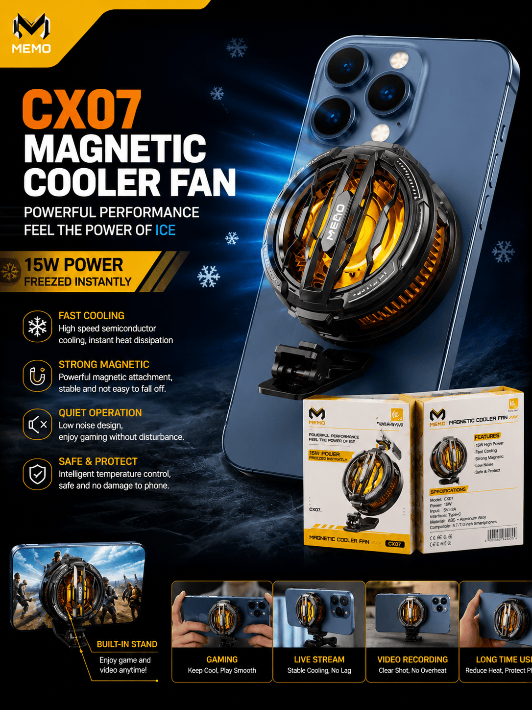 ❄️ MEMO CX07 Magnetic Phone Cooler Fan